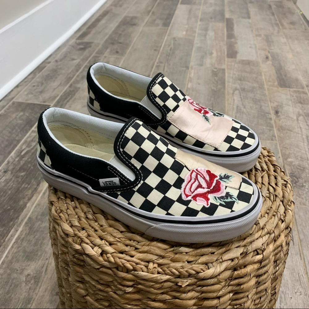 Vans Floral Patchwork Canvas Black Checkered Snea… - image 1